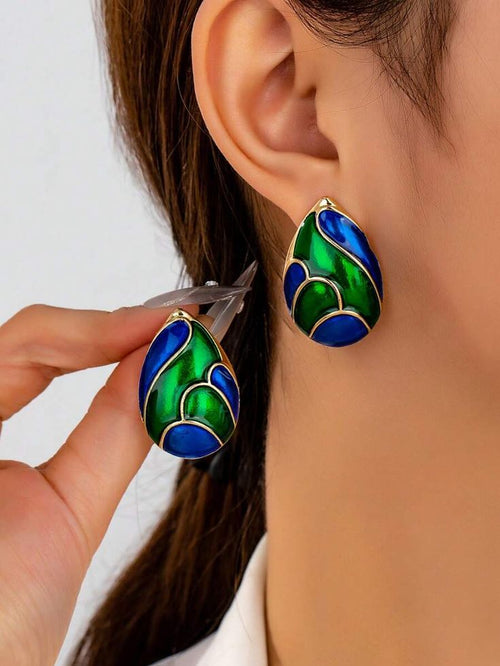 1 Pair Women's Fashion Animal Stylish Versatile European American Exaggerated Enamel Water Drop Earrings