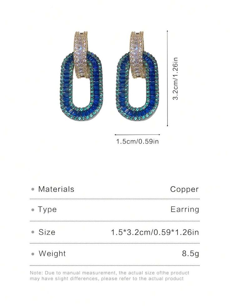 1pc Gorgeous Romantic Rhinestone Inlaid Rhine Blue Oval Earring For Women, Party & Engagement Gift