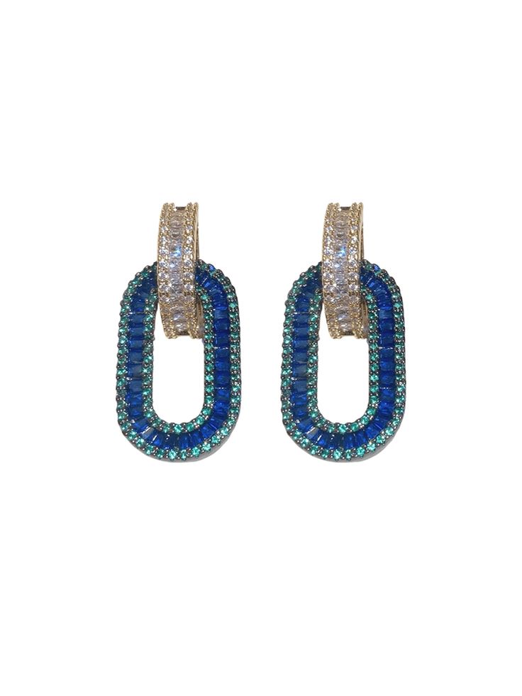 1pc Gorgeous Romantic Rhinestone Inlaid Rhine Blue Oval Earring For Women, Party & Engagement Gift