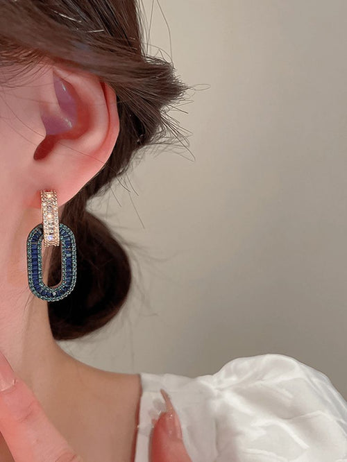 1pc Gorgeous Romantic Rhinestone Inlaid Rhine Blue Oval Earring For Women, Party & Engagement Gift