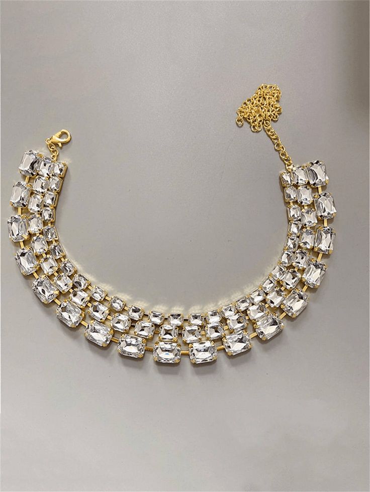 Luxury Jewelry Style Square Crystal Pendant Necklace for Women, Elegant Bridal Necklace for Wedding and Formal Party Featuring Elegant Sequins and Sparkles