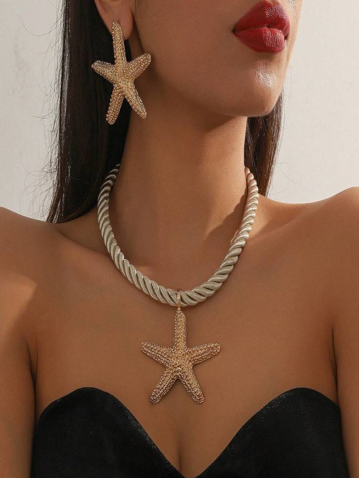 3 Pieces Women's Jewelry Set, Chain Necklace, Exaggerated Earrings, Nautical Style