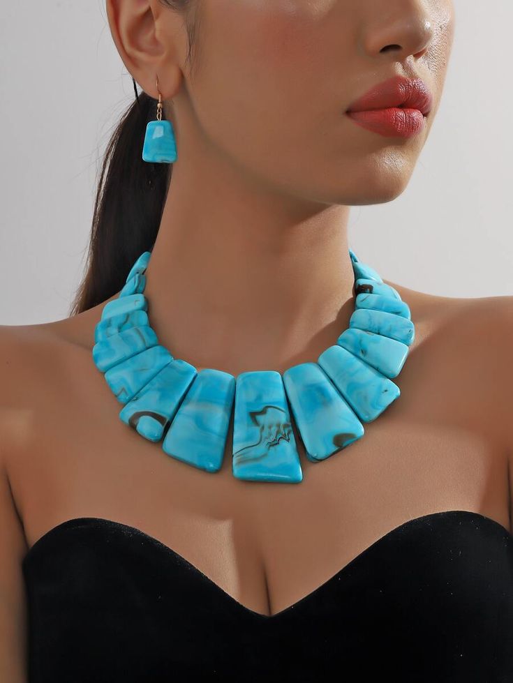 3pcs/set Luxury Shiny Gemstone-Like Liquid Shape Necklace and Earrings Set Suitable for Women's Daily Wear, Evening Party, Birthday Gift