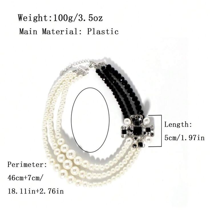 Multi-layer flower necklace with beads, simulated pearl and stone rhinestones in black asymmetrical vintage design, gift for Mother's Day, Mother's Day, and Mother's Day