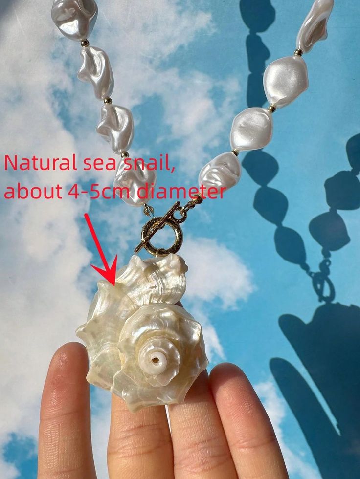 Natural Large White Pearl Asymmetrical Sea Shell Necklace in Brooch Style, Single Piece, Simple and Practical Beach Jewelry, Perfect Elegant Summer Accessory for Women