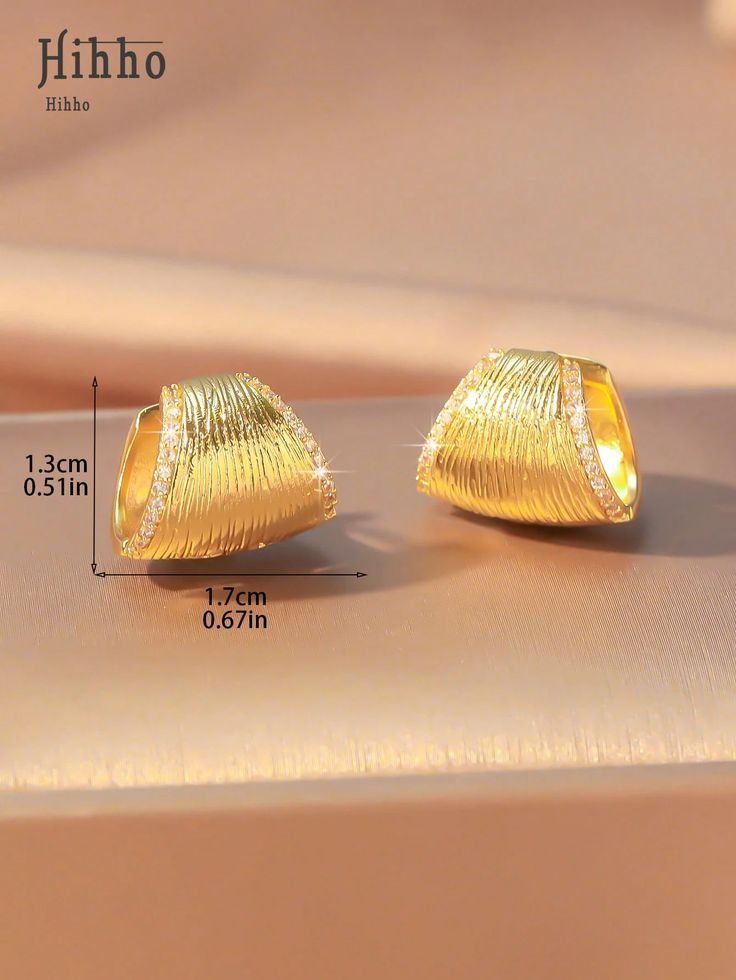 Hihho 1 Pair Retro Textured Arch Stripe Zirconia Inlaid Hoop Earrings, Minimalist Fashion Earrings